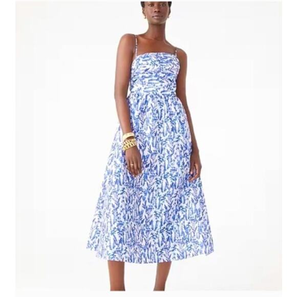 J. Crew Dresses & Skirts - J.CREW Collection Taffeta Midi Dress Meadow Print 20 Plus Blue White